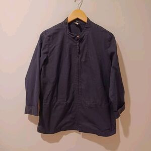 Eileen Fisher Black Full Zip Cotton Mock Neck Lightweight Jacket Cinch Waist LP